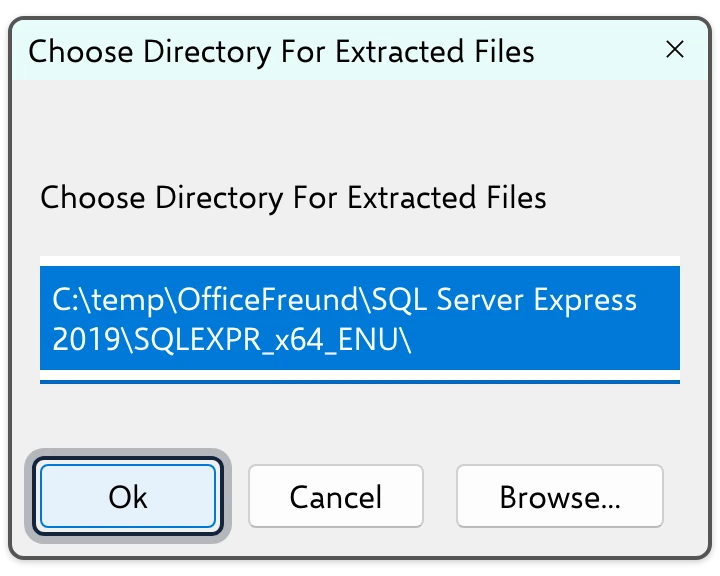 Fenster von Microsoft zur Datenbank mit dem Knopf „Ok“