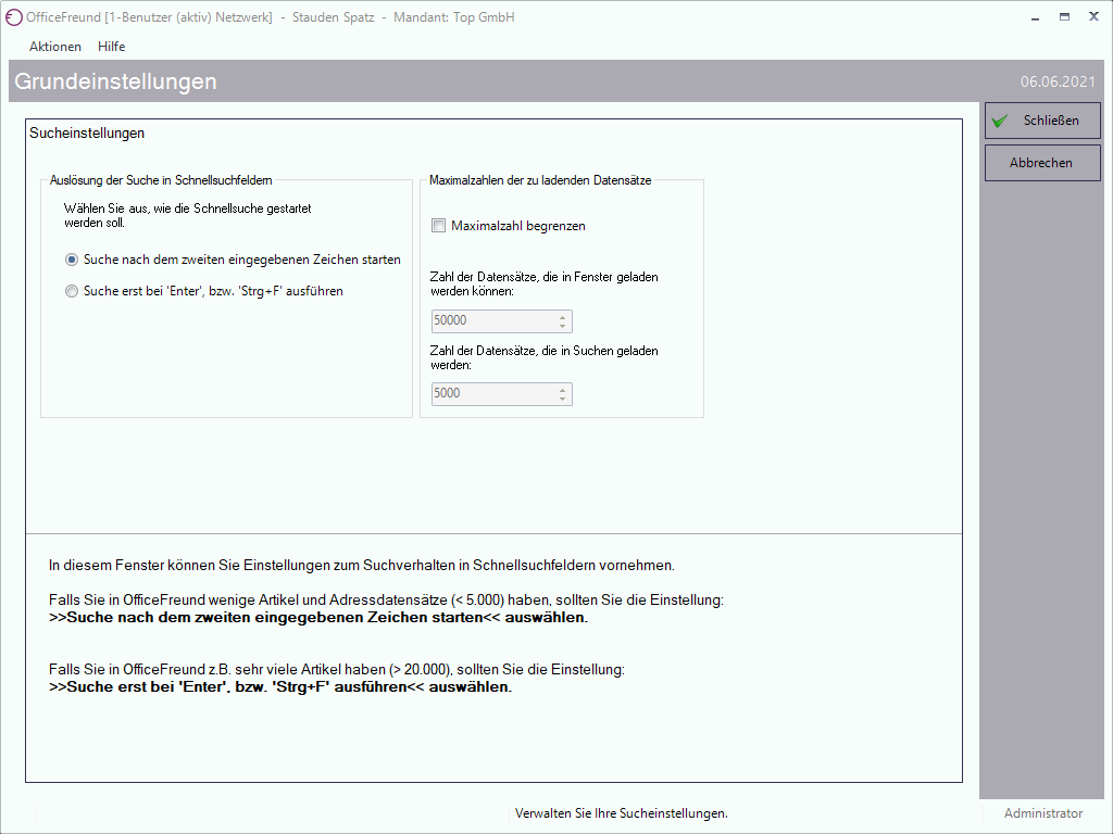 globale Sucheinstellungen